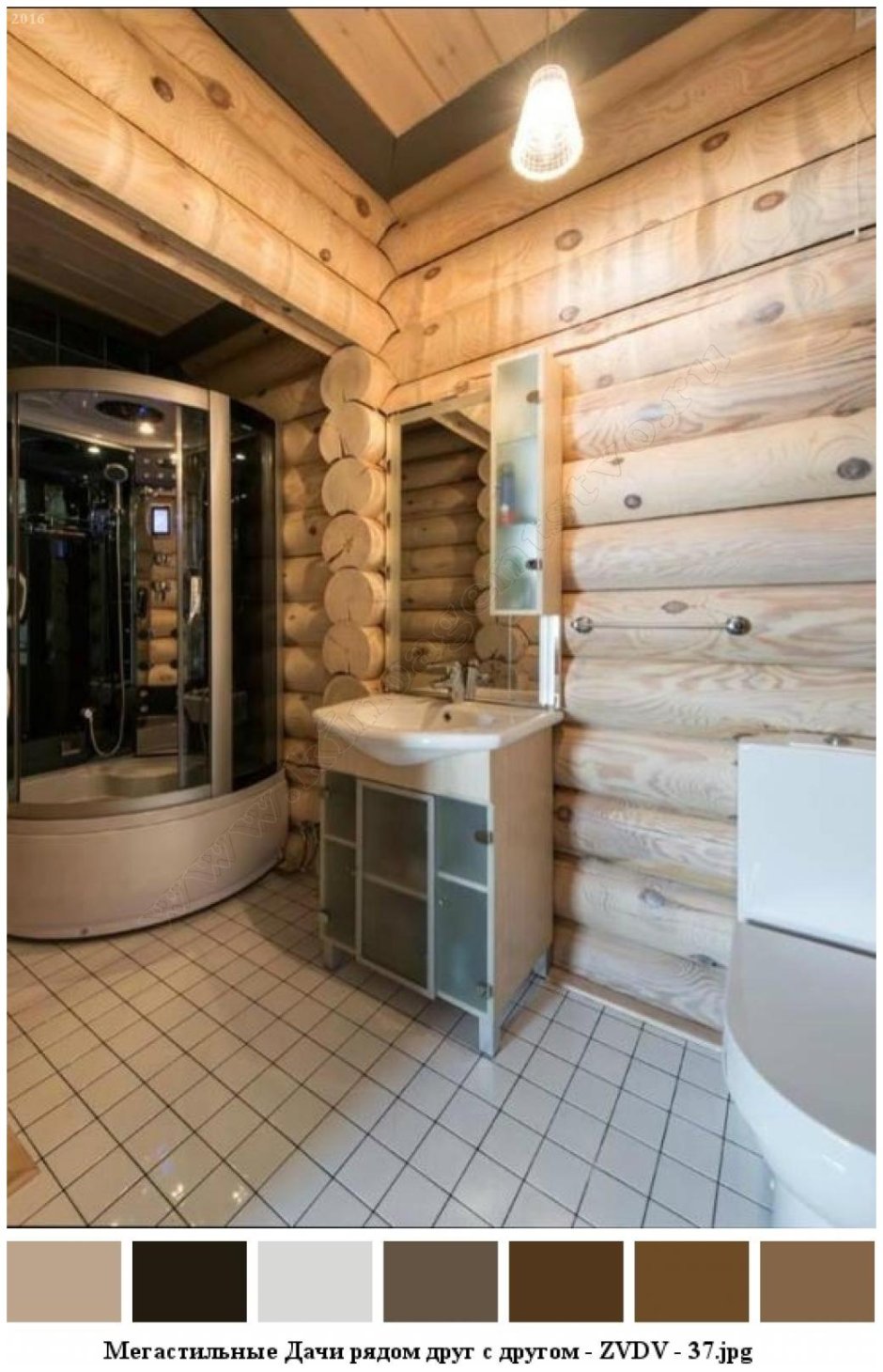 Санузел в доме из оцилиндрованного бревна