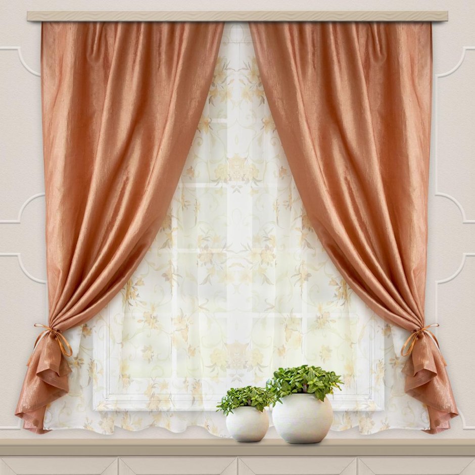 Комплект штор для кухни Весна 280х160 см, какао Лев., 100% п/э
