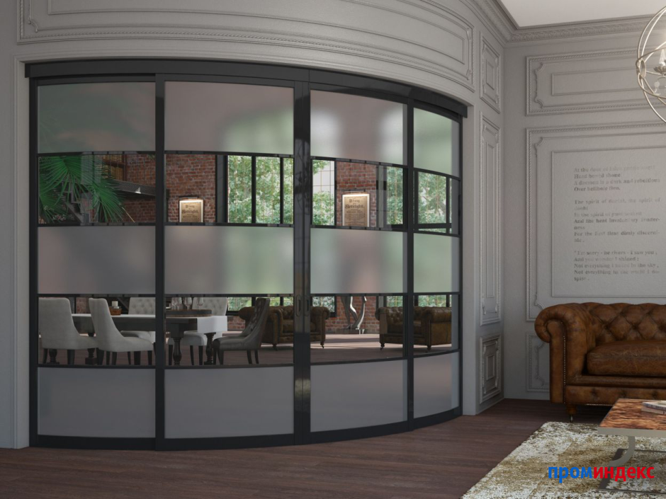 Радиусные перегородки раздвижные в студии 30м2