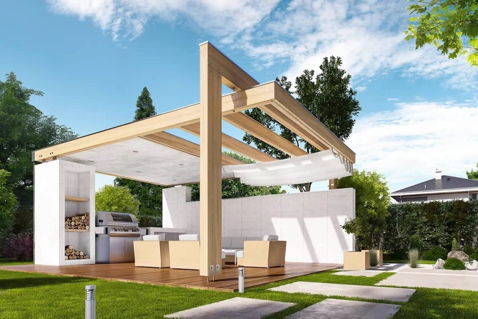 Современные беседки с плоской крышей