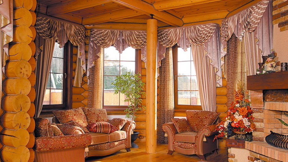 Красивые занавески в деревянный дом