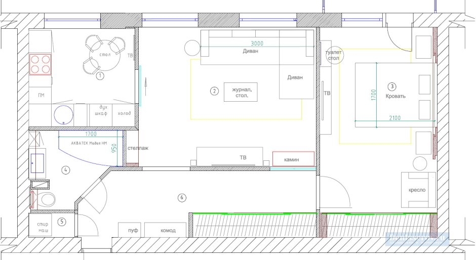 Перепланировка двухкомнатной квартиры 50 кв.м