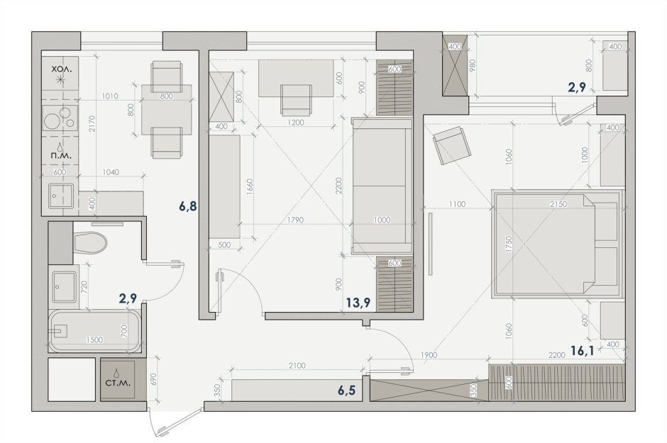Перепланировка 2-х комнатной квартиры в панельном доме