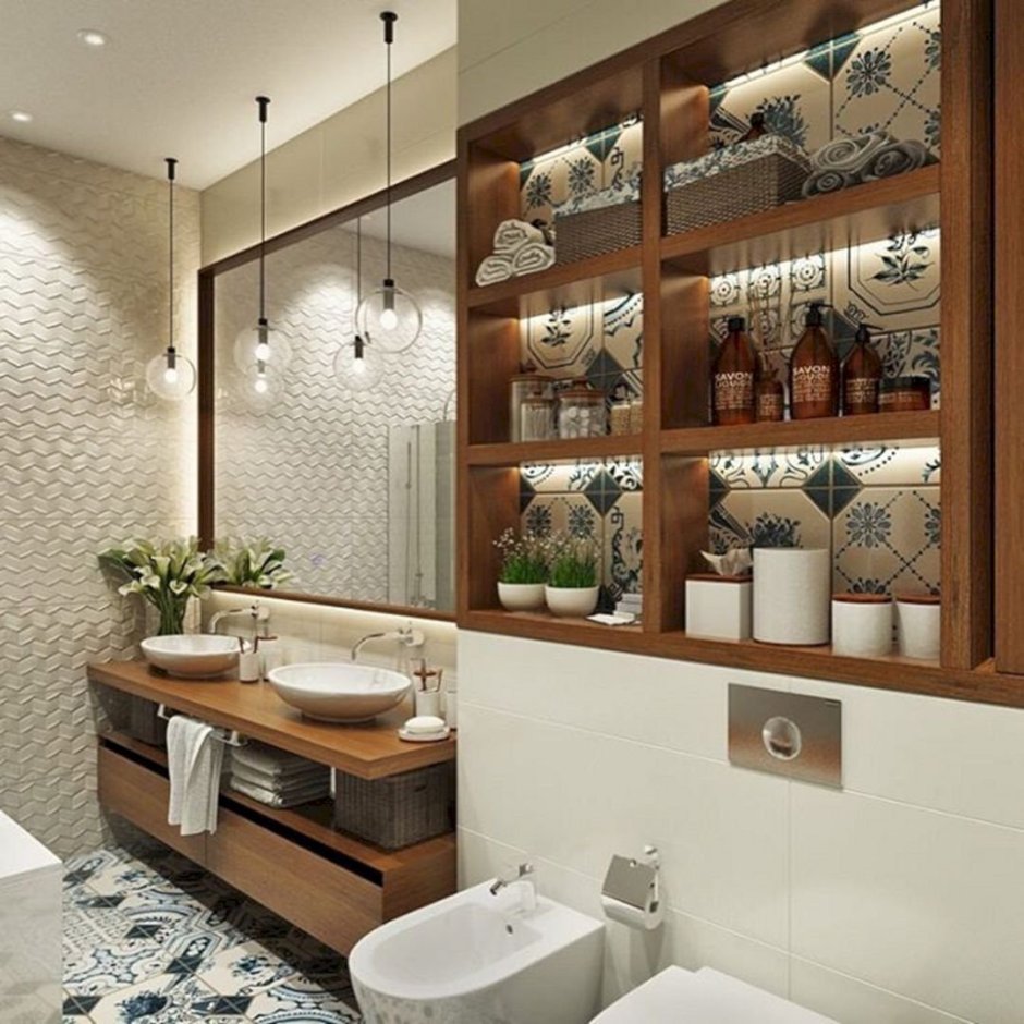 Экостиль в интерьере ванной