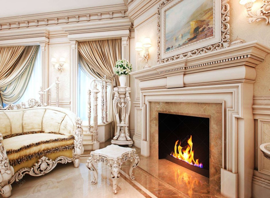 Камин в классическом интерьере
