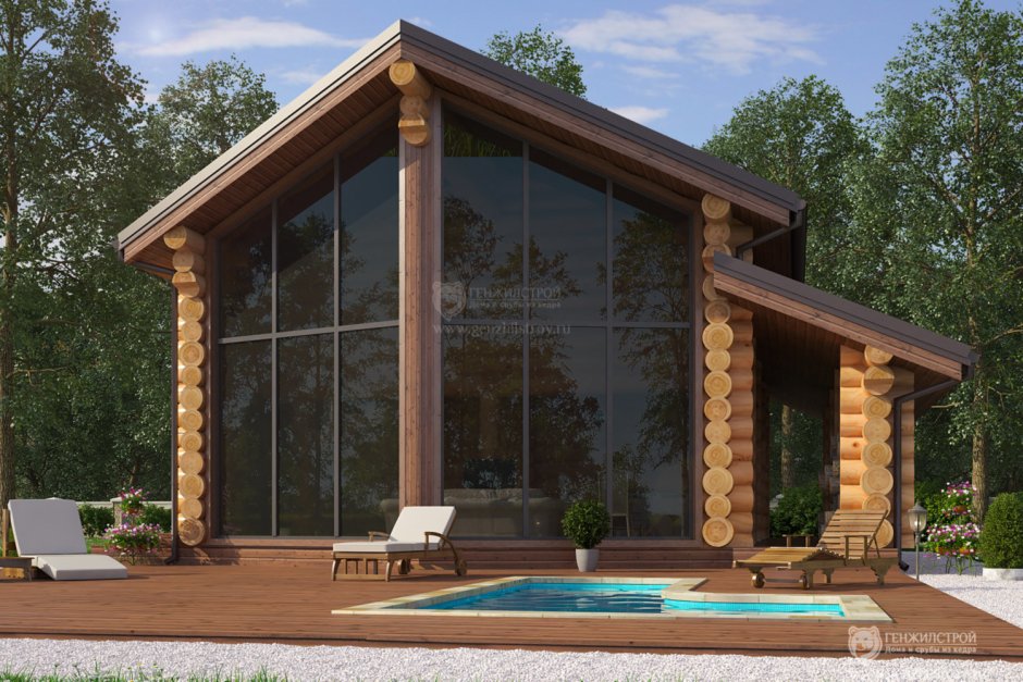 Панорамные окна в бревенчатом доме