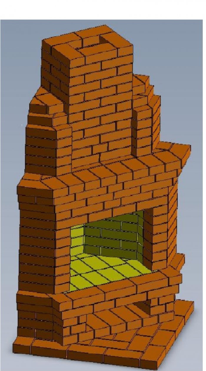 Камин из кирпича угловой с дверцей