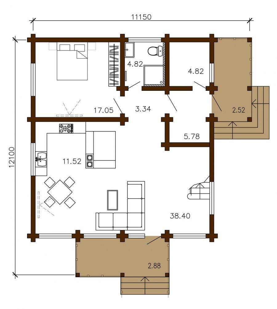 Планировка деревенского дома с печкой 6х9
