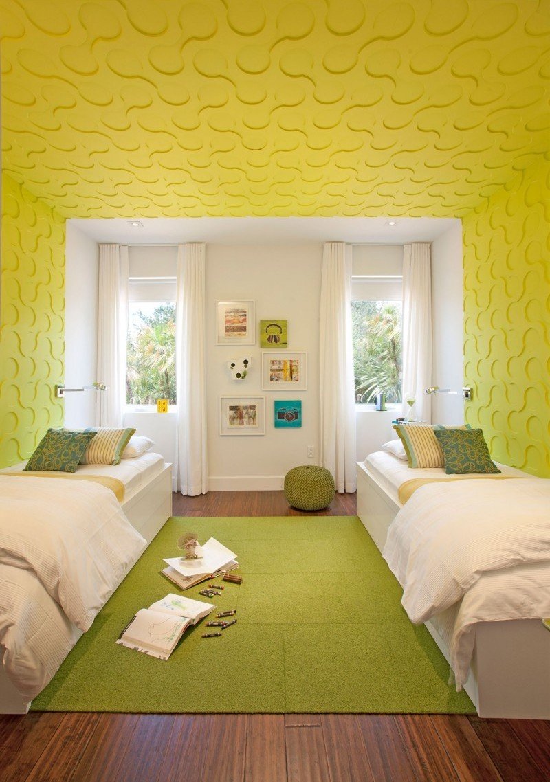 Детская спальня желто зеленая