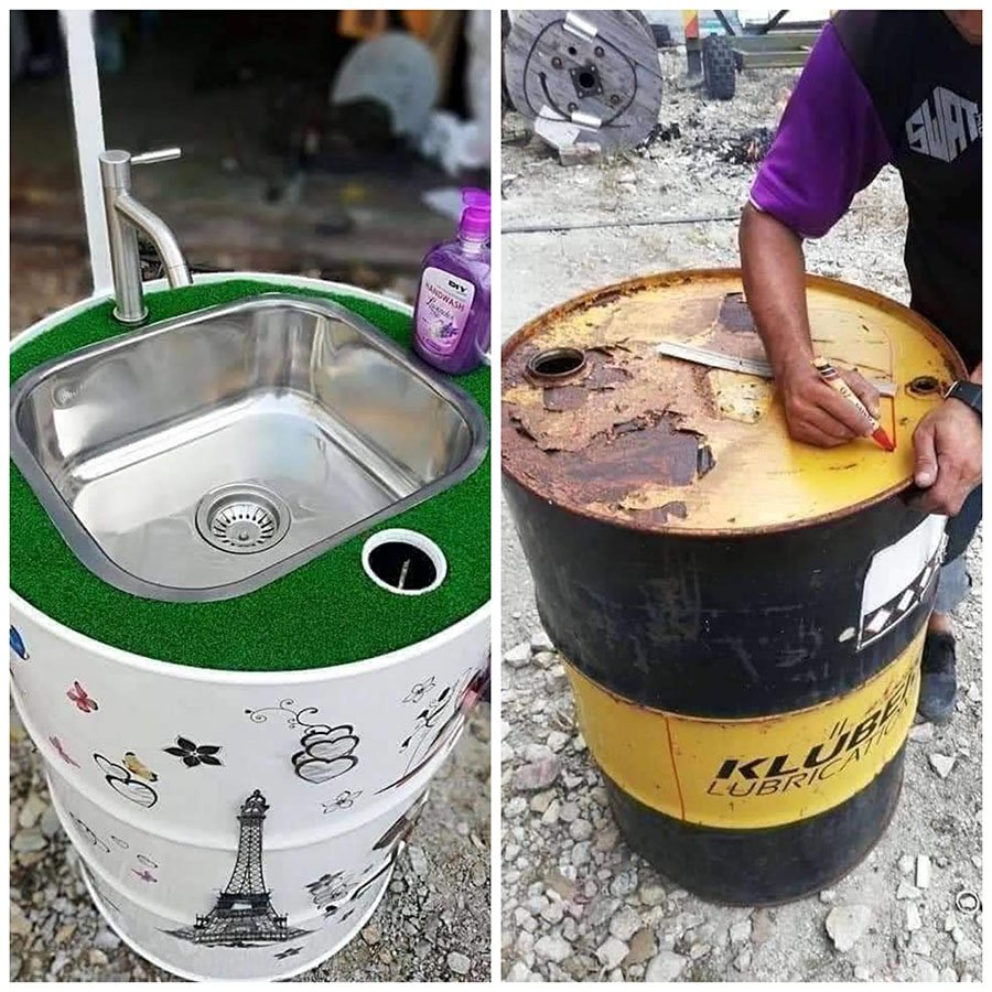 Раковина из бочки на дачу