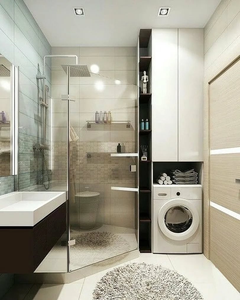 Ванная с душем и стиральной машиной