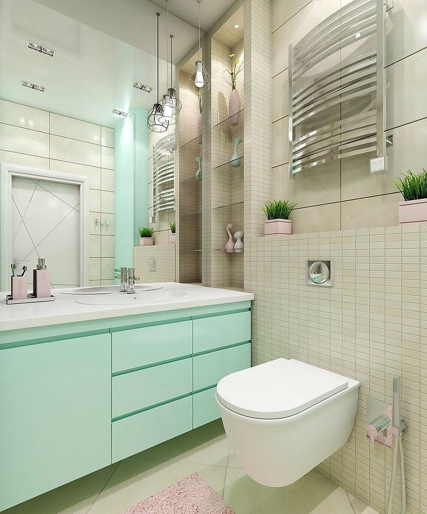 Ванные комнаты в пастельных тонах