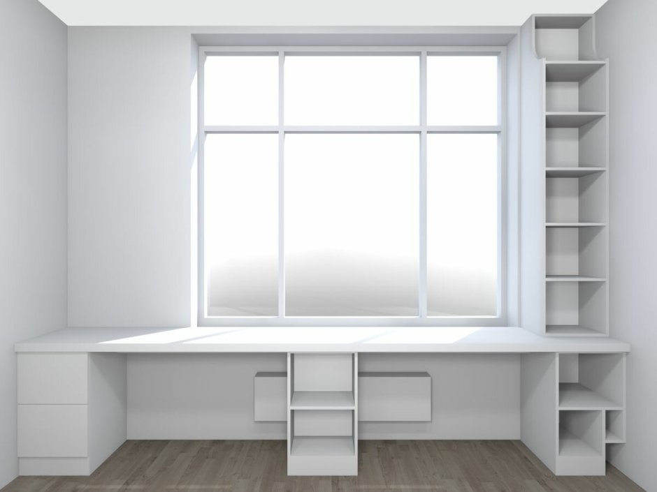 Стол у окна с полками