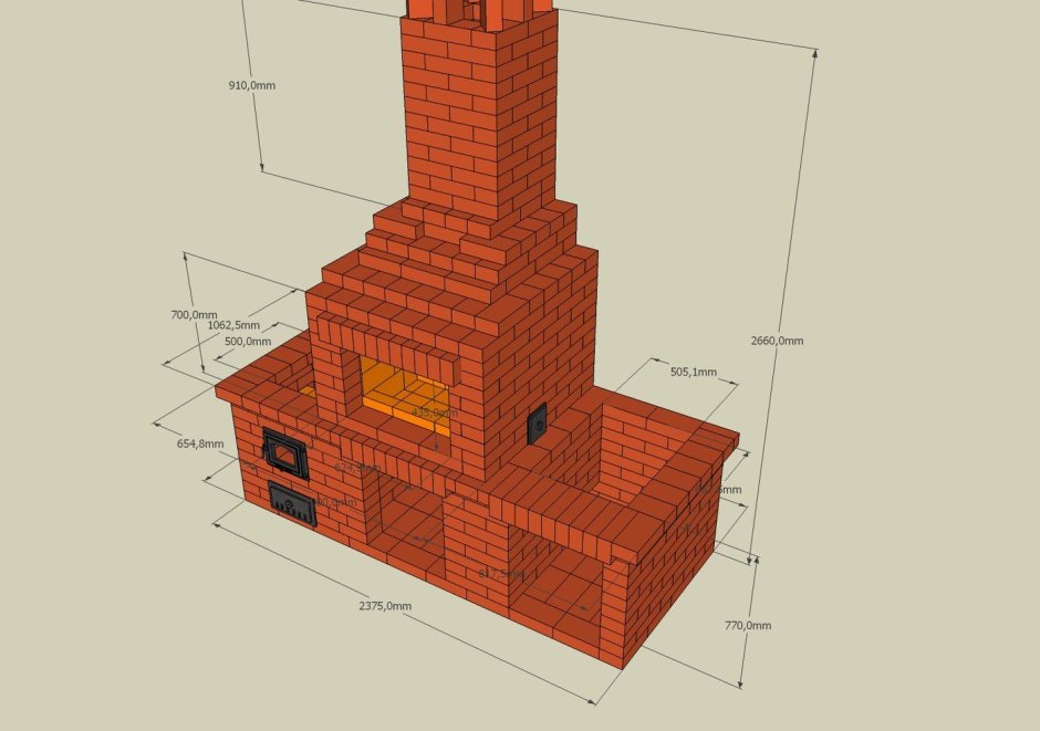Камин кирпичный в гараже