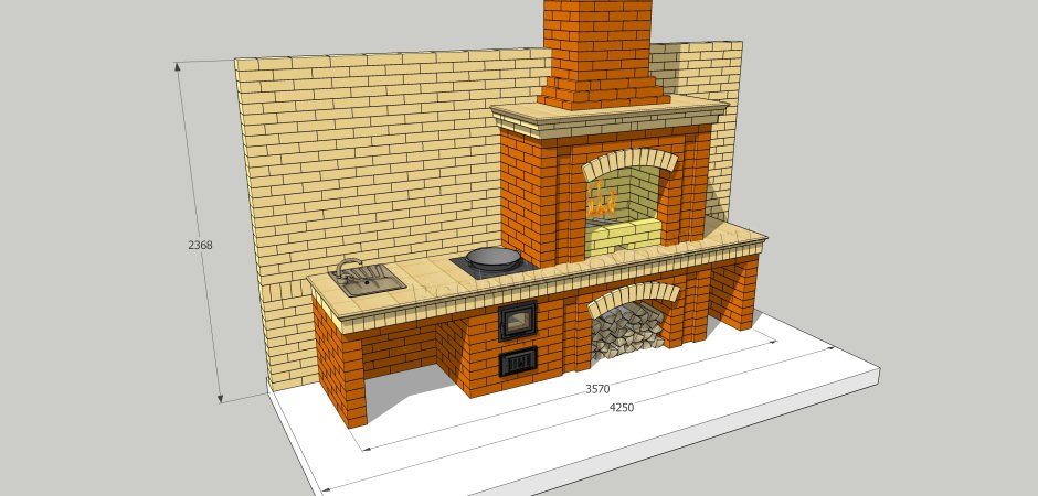 Большие камины из кирпича