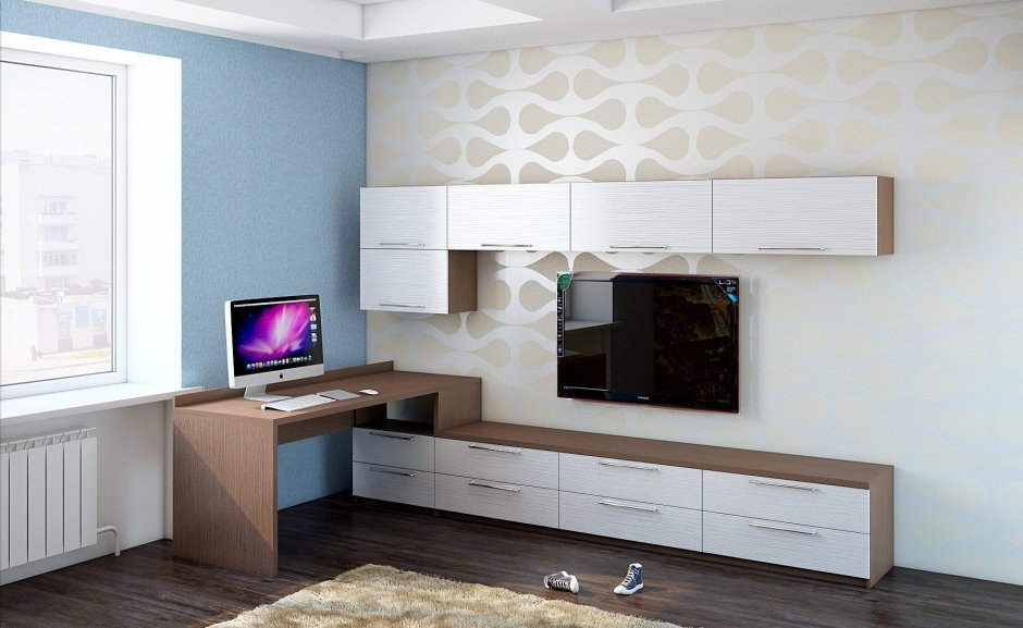 Угловой письменный стол плюс комод 2d3s белый мат