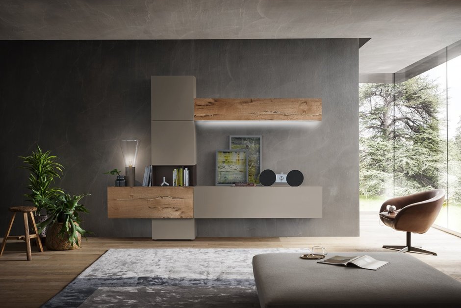 Гостиная цвет бетон