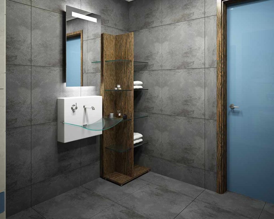 Санузел в стиле лофт бетон и дерево