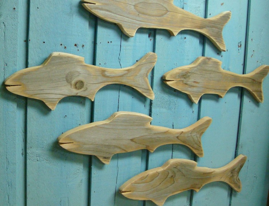 Деревянная мозаика интарсия рыбка