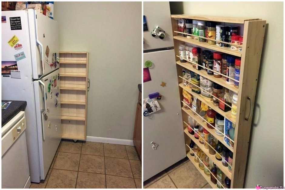 Выдвижной стеллаж за холодильник