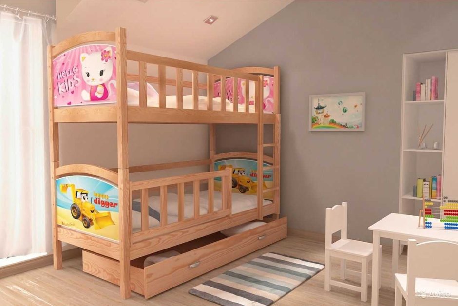 Двухъярусная кровать с бортиками для младенцев