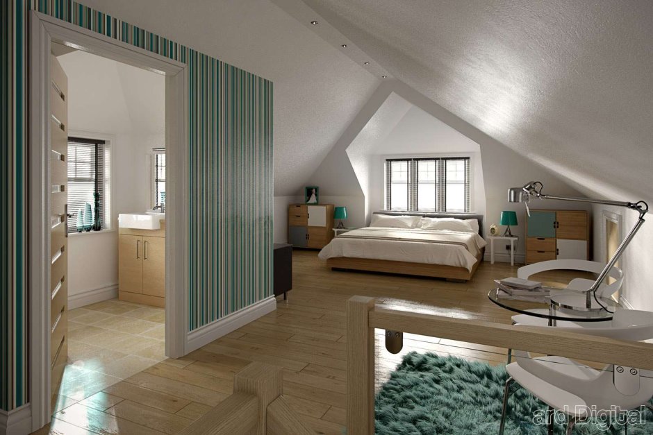 Спальня с санузлом в мансарде