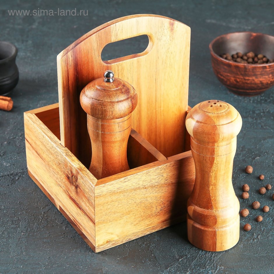 Подставка для салфеток с мельницей и солонкой, Тропическая Акация