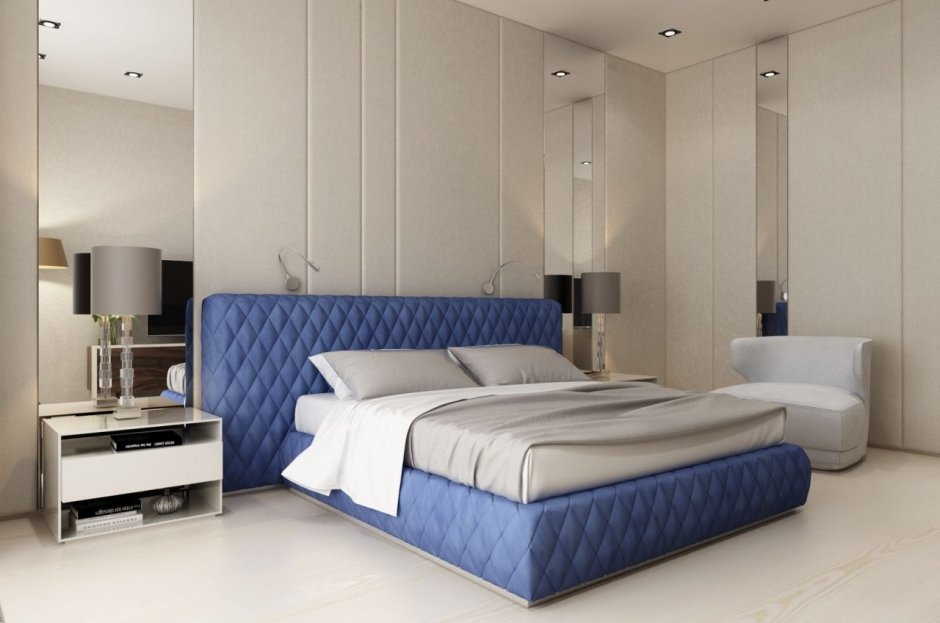 Голубая кровать в интерьере