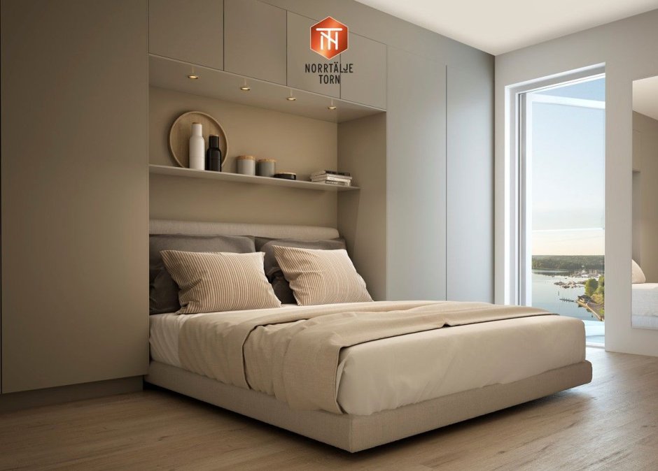 Спальня с системой хранения вокруг кровати