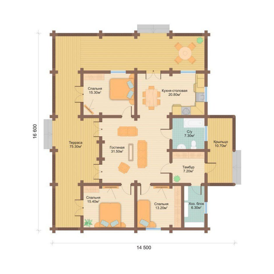 Планировка одноэтажного бревенчатого дома