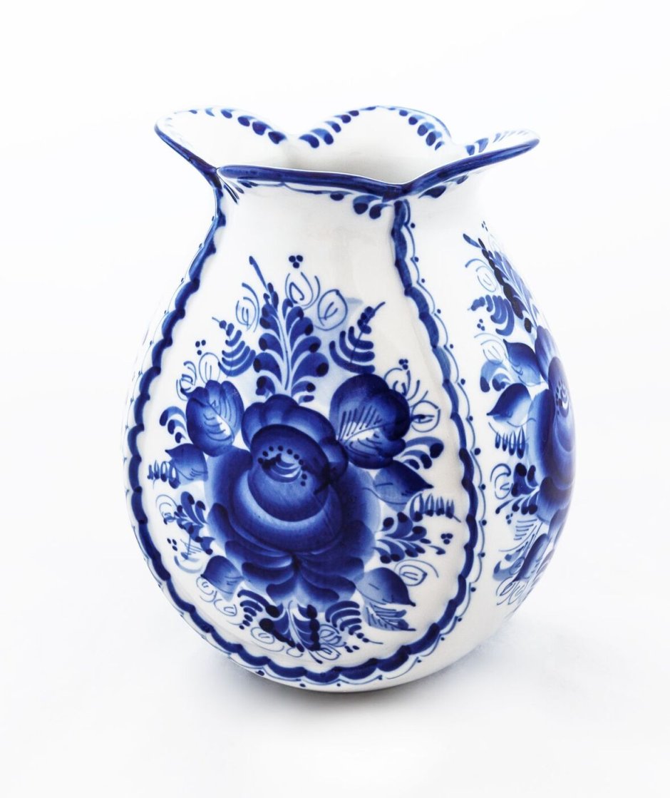 Гжель ваза для цветов треугольная