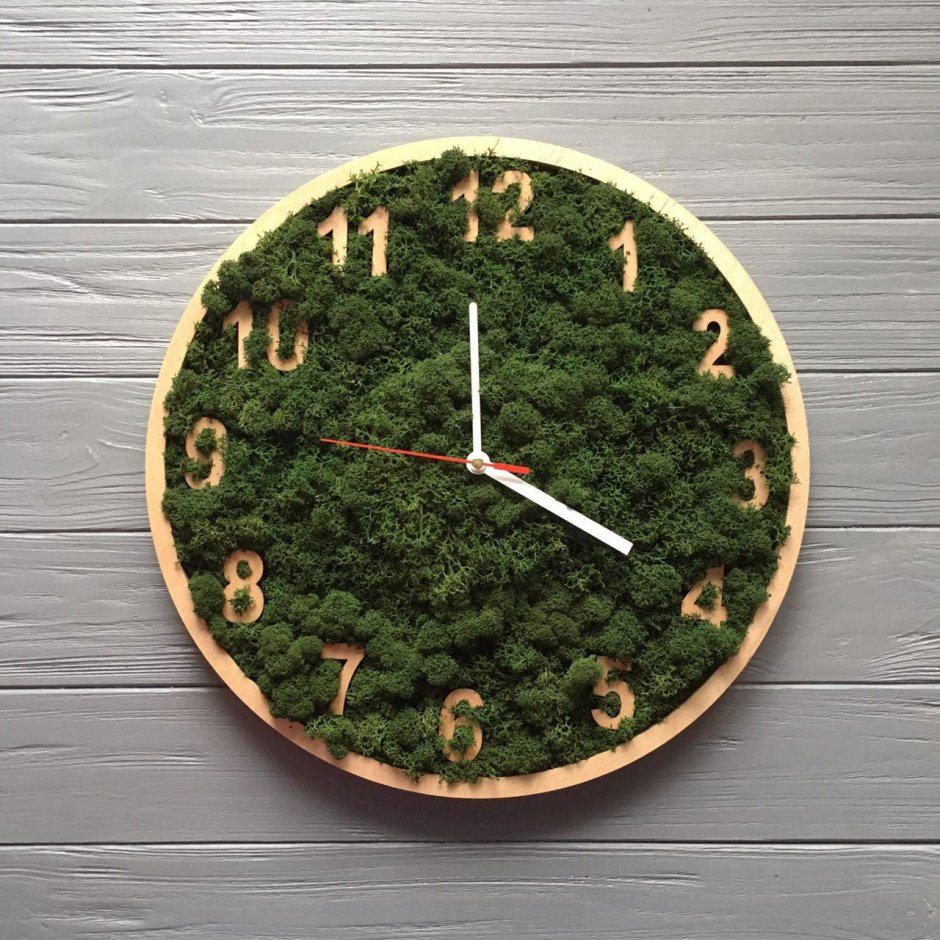 Часы из стабилизированного мха настенные