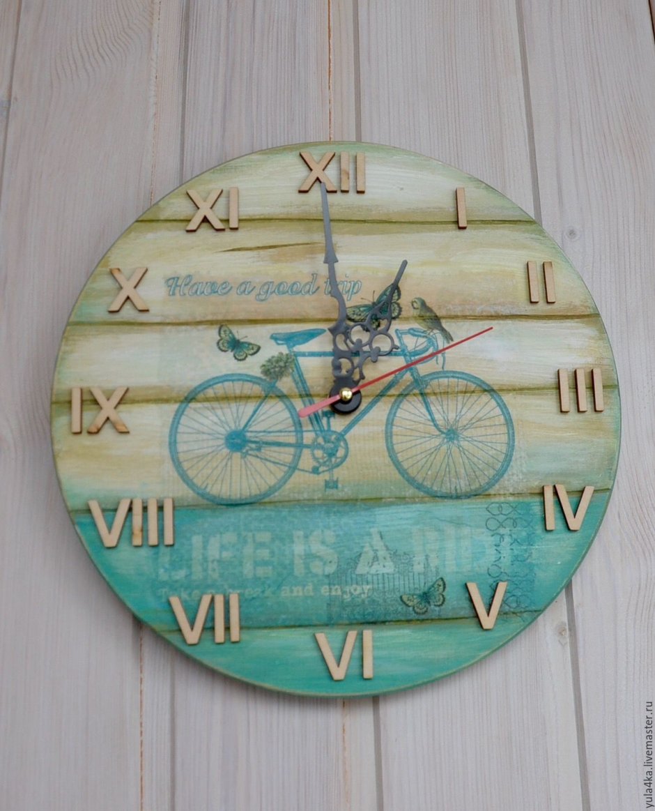 Часы настенные бирюзовые декупаж