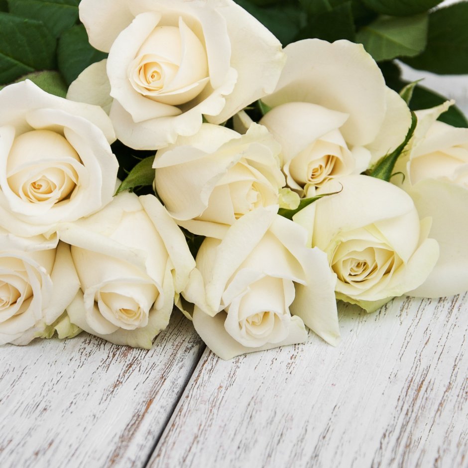 Нежный букет белых роз