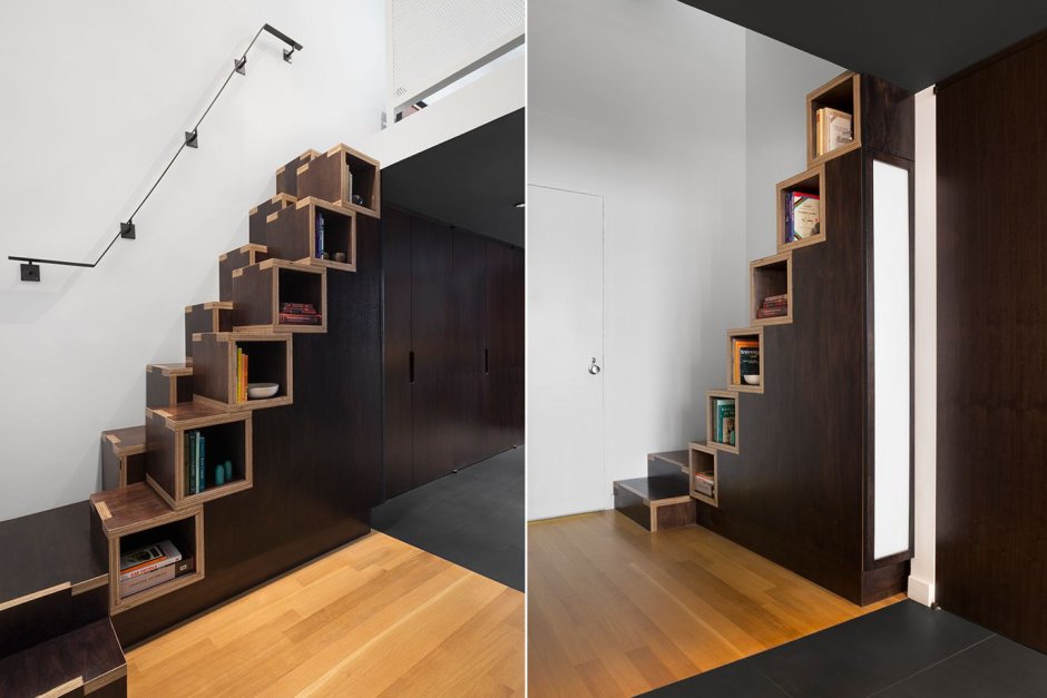 Встроенный шкаф под винтовой лестницей