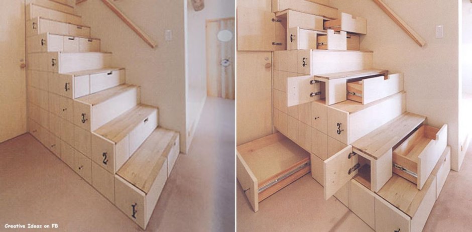 Лестница из фанеры с ящиками