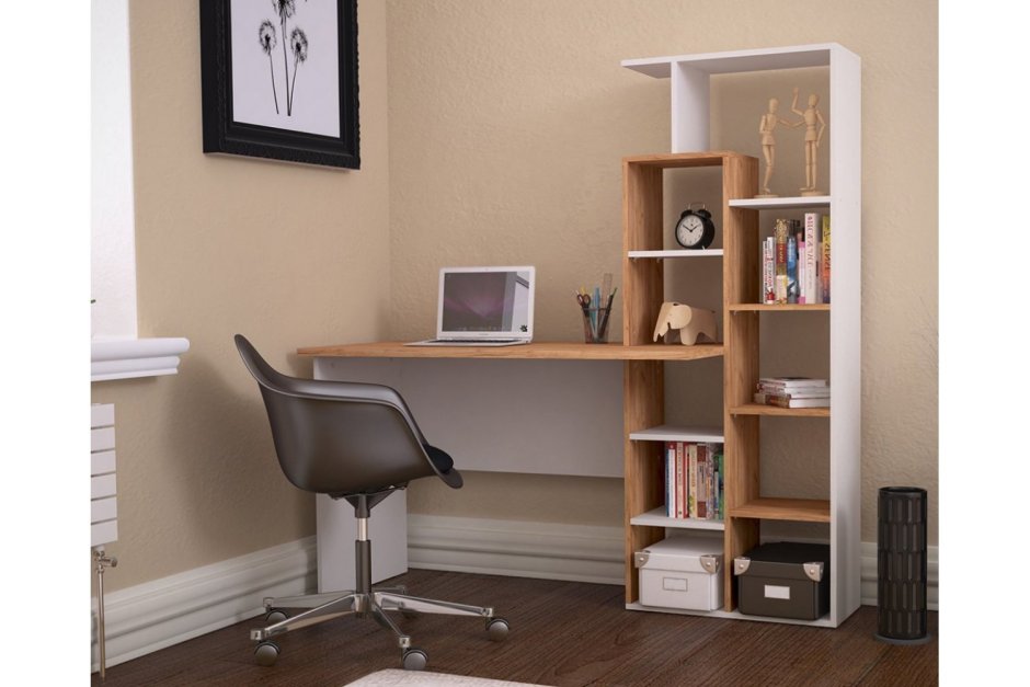 Стол компьютерный Вентура, дуб крафт золотой/белый