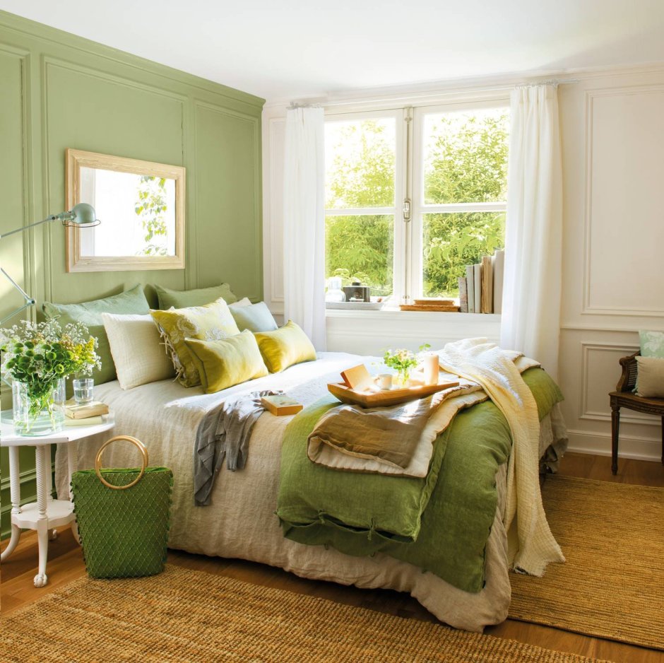 Желто зеленая спальня