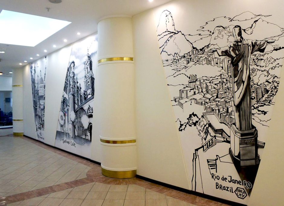 Роспись стен в интерьере школы