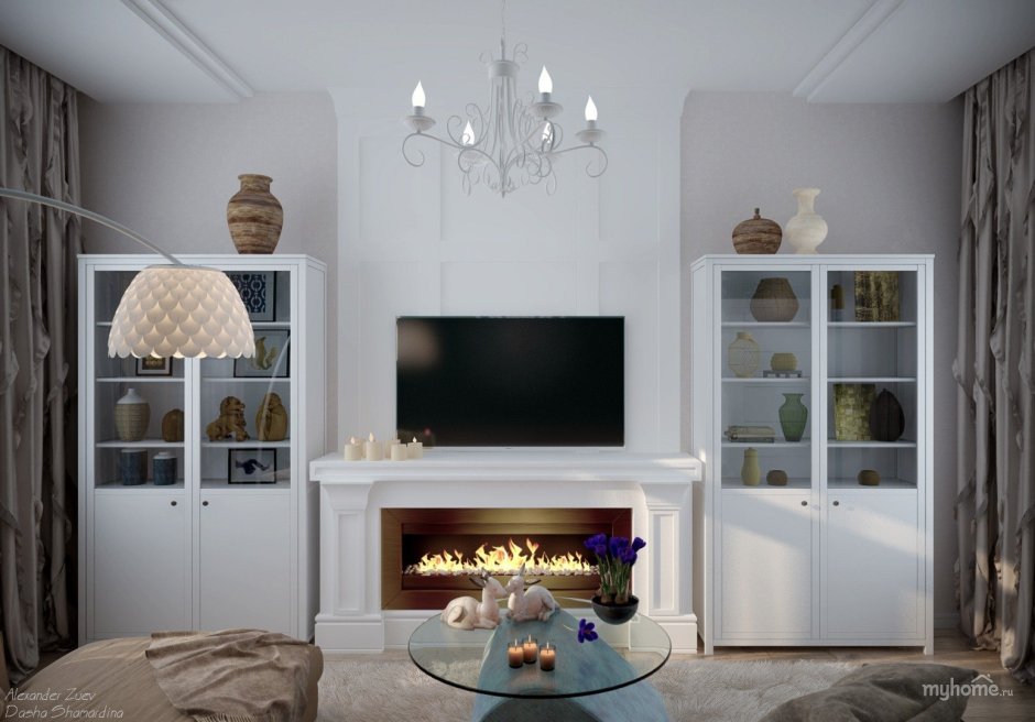 Длинная тумба с камином