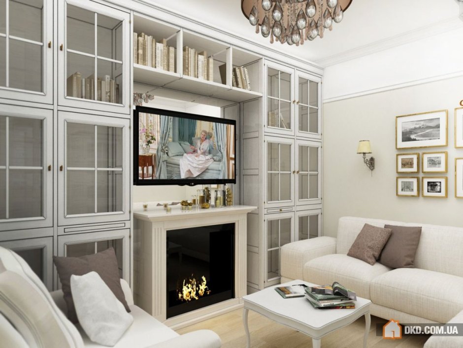 Отделка портала камина в гостиной