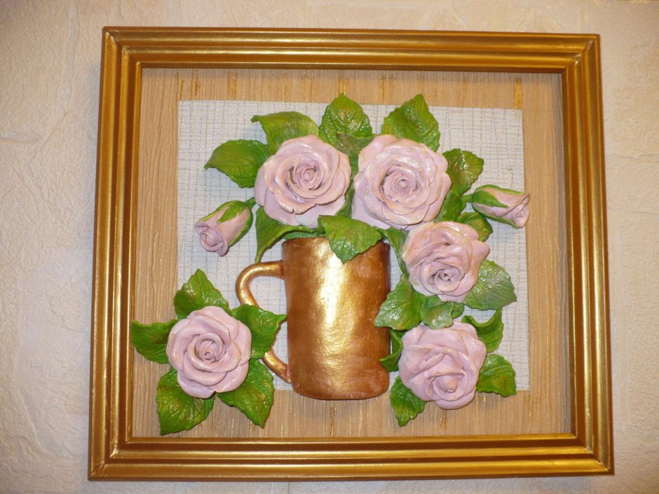 Картины с цветами из соленого теста