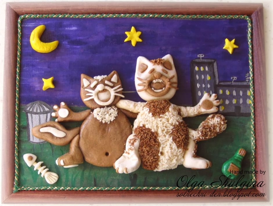 Панно из соленого теста кот