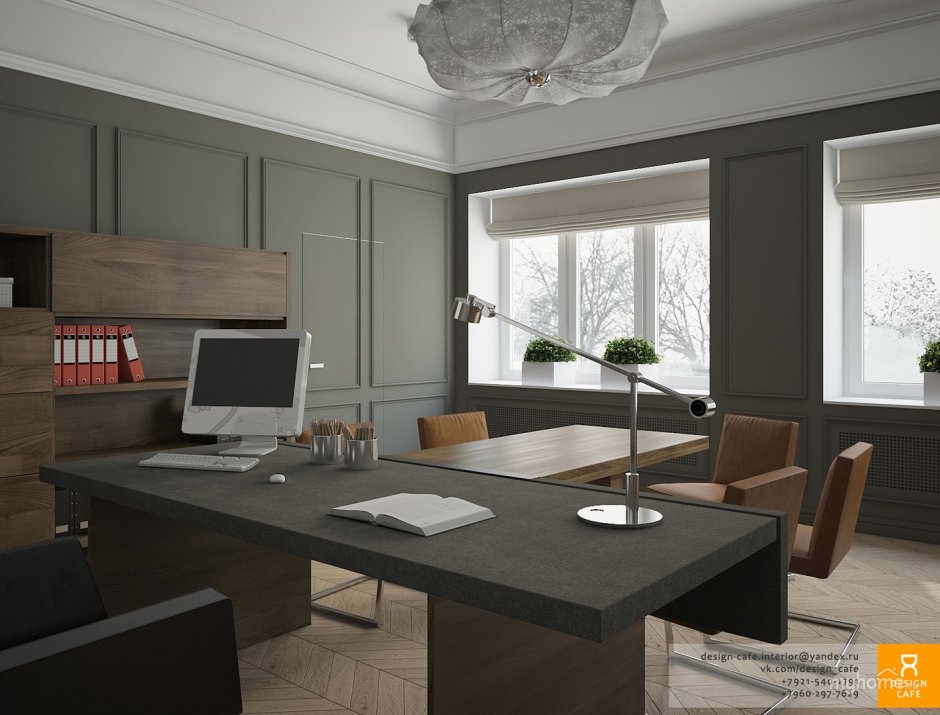 Офис с белой мебелью