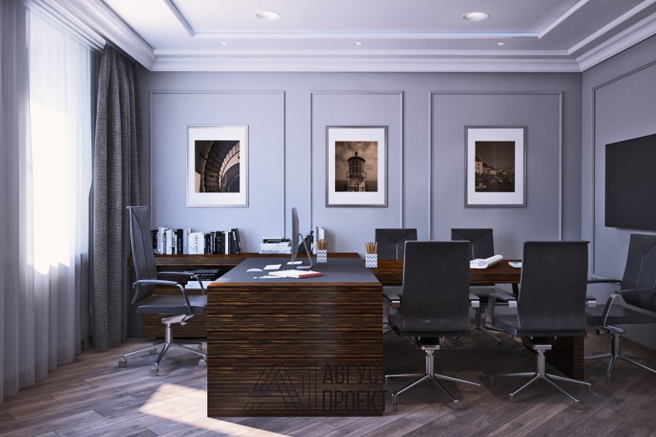 Интерьер офиса с белой мебелью