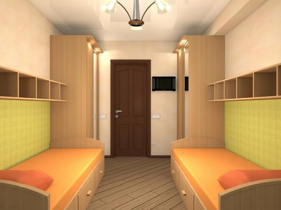 Узкая детская комната для двоих