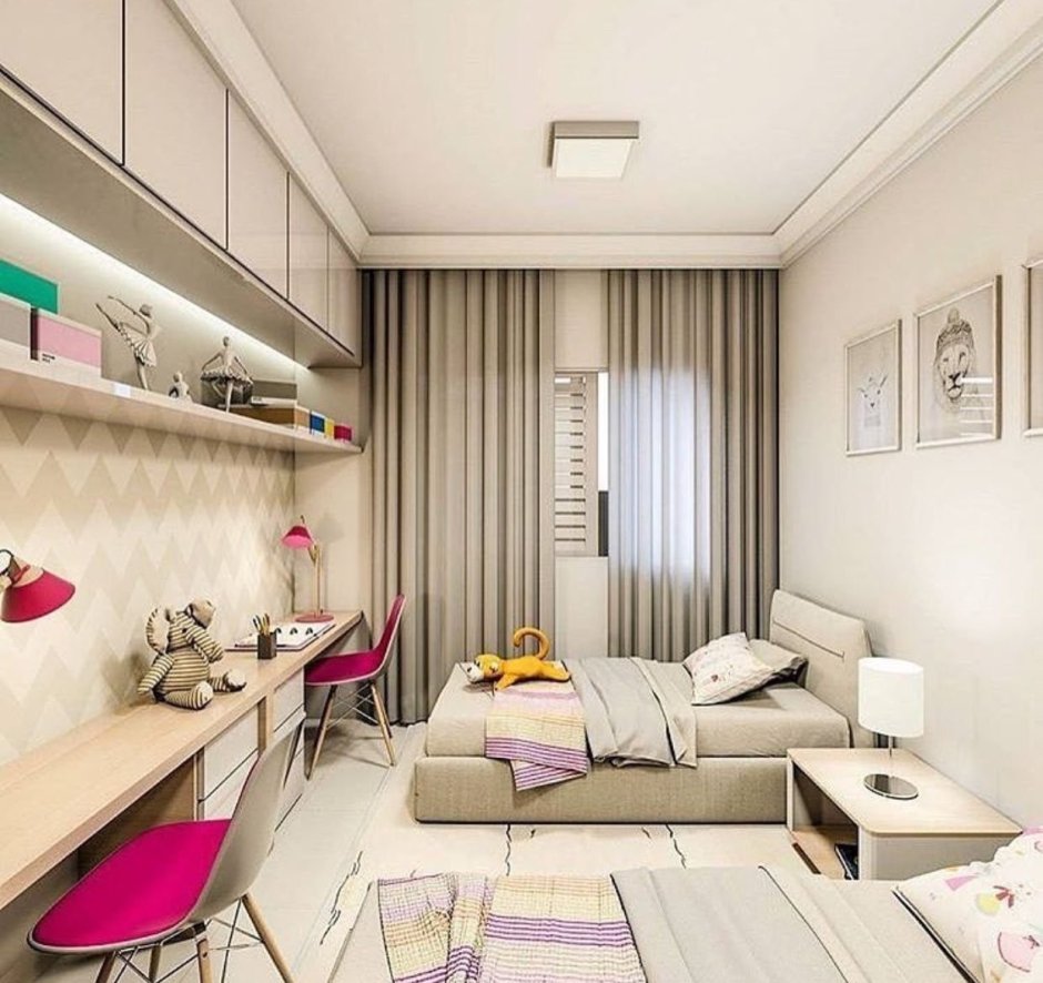 Интерьер детской прямоугольной комнаты