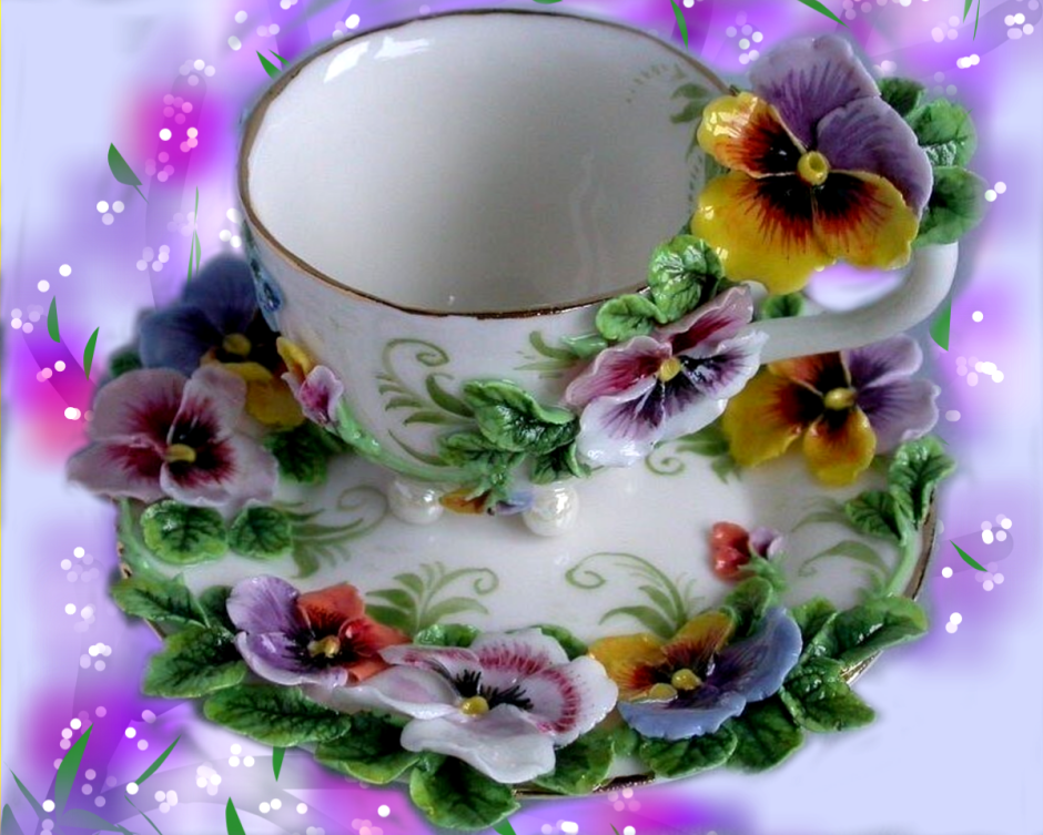 Чайная пара фарфор Анютины глазки