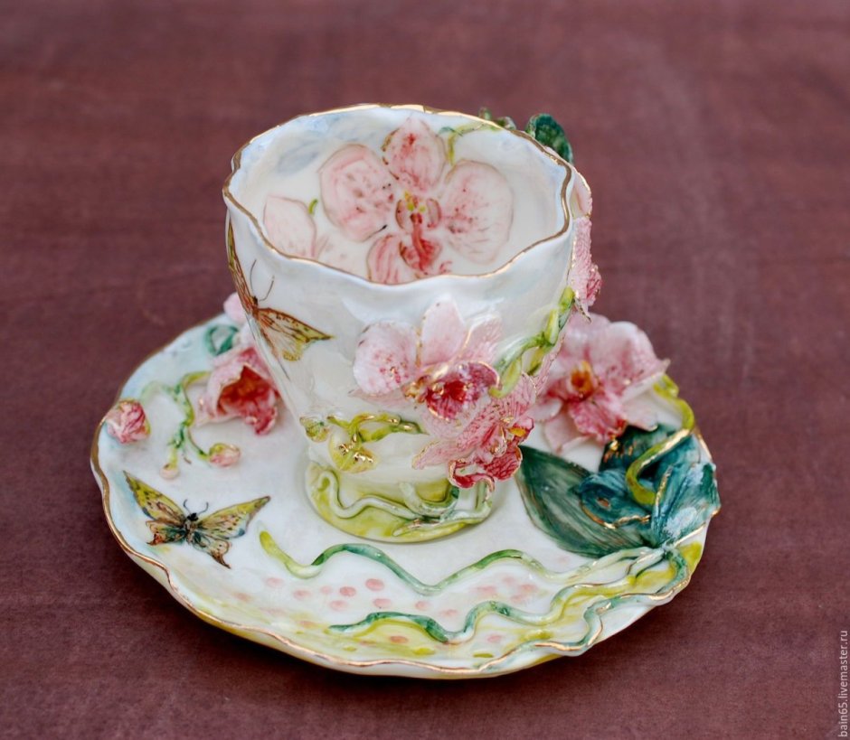 Чайная пара фарфор Анютины глазки