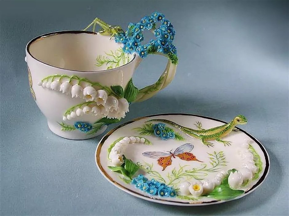 Чайная пара фарфор Анютины глазки